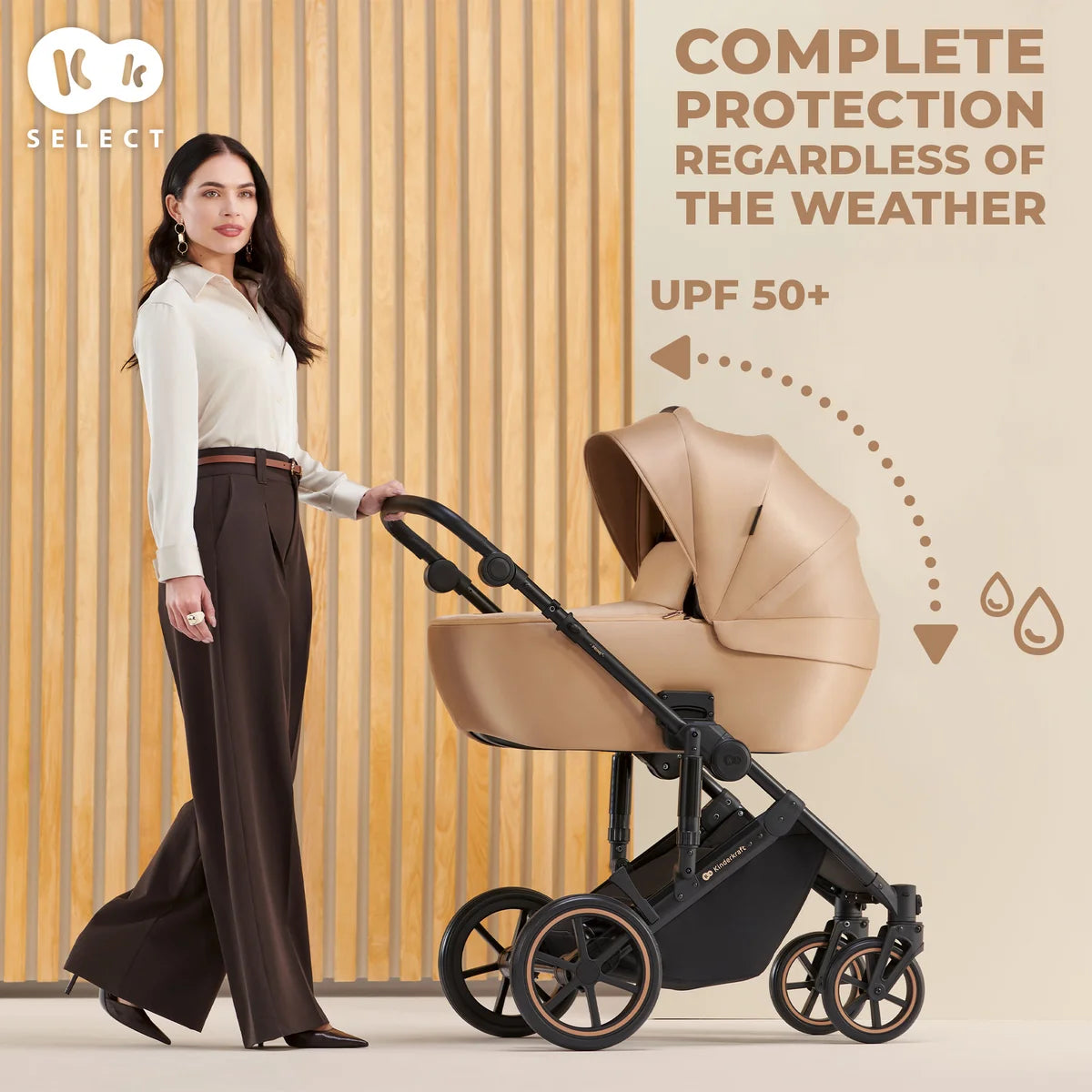 Daugiafunkcis vežimėlis KINDERKRAFT PRIME 2, smėlio (beige)