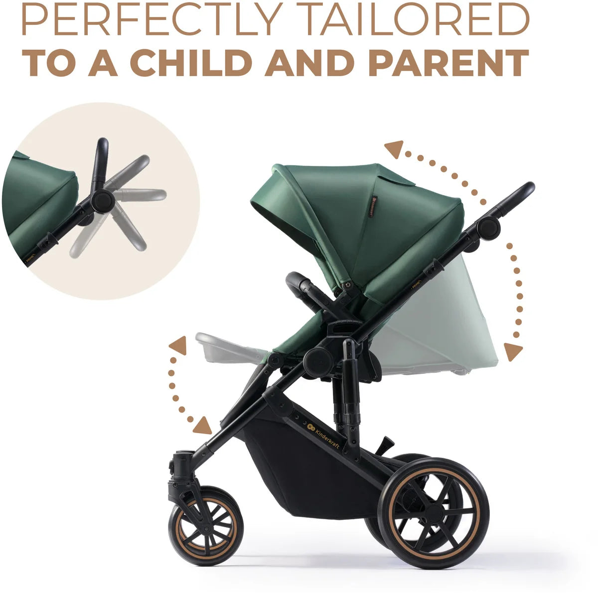 Vežimėlis KINDERKRAFT PRIME 2, tamsiai žalias (dark green)