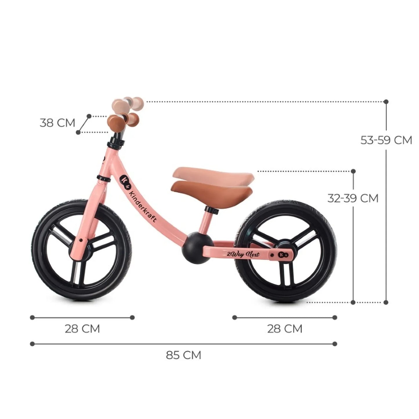 Vaikiškas balansinis dviratukas KINDERKRAFT 2WAY NEXT, rožinis (rose pink)
