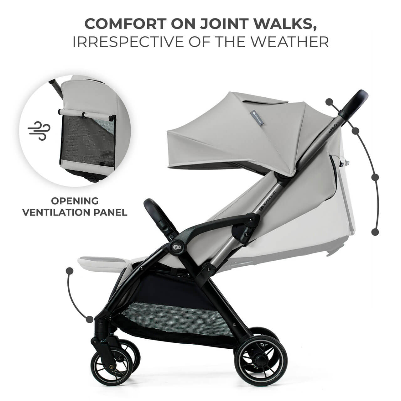 Vežimėlis KINDERKRAFT APINO, pilkas (dove grey)