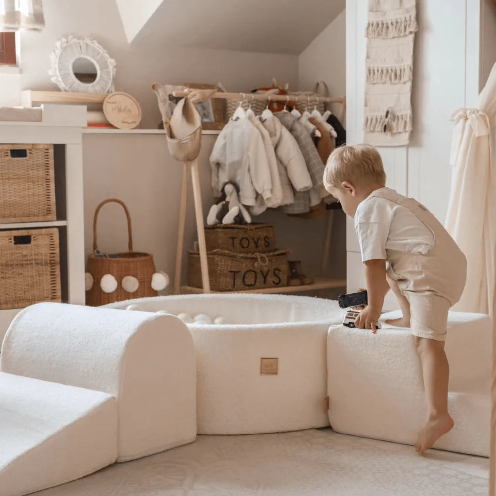 Žaidimų rinkinys su kamuoliukų baseinu MEOWBABY®, ecru/perliniai balti/smėlio/auksiniai kamuoliukai