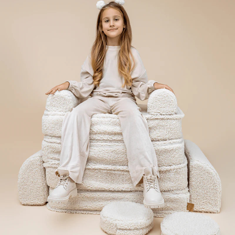 Didelė modulinė sofa vaikams MeowBaby® Premium Bouclé - balta