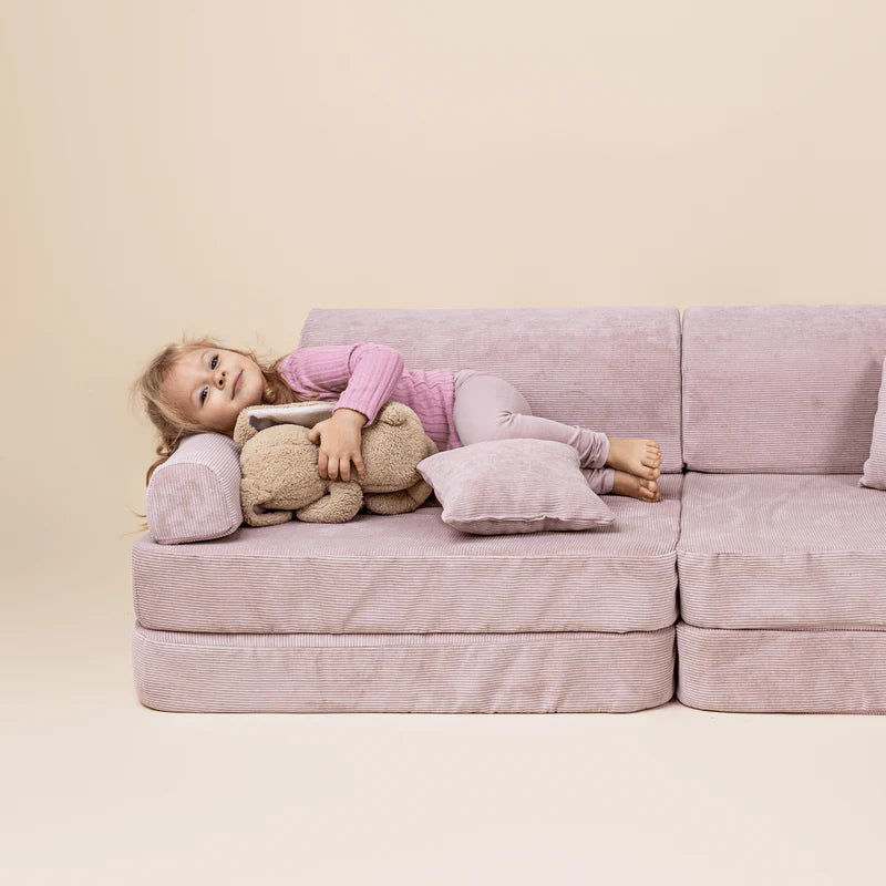 Didelė modulinė sofa vaikams MeowBaby® Slimcord Corduroy - rožinė