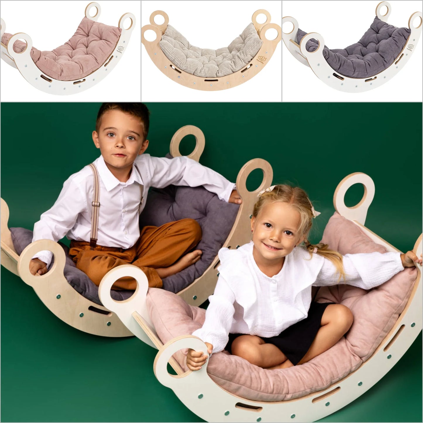Vaikiškas supamasis Snug Rocker – medinis su rožine pagalvėle
