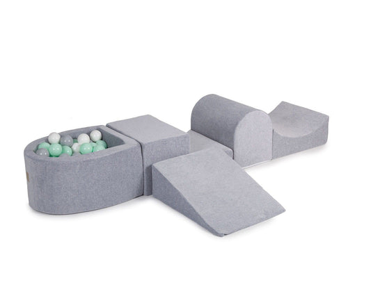 MeowBaby® Grey Velvet Playset with Ball Pit - Mint, Gray & White Balls