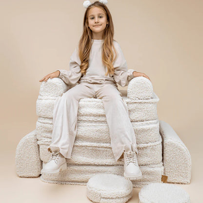Didelė modulinė sofa vaikams MeowBaby® Premium Bouclé - balta